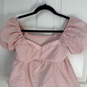 Pink Flower Print Puff Sleeve top